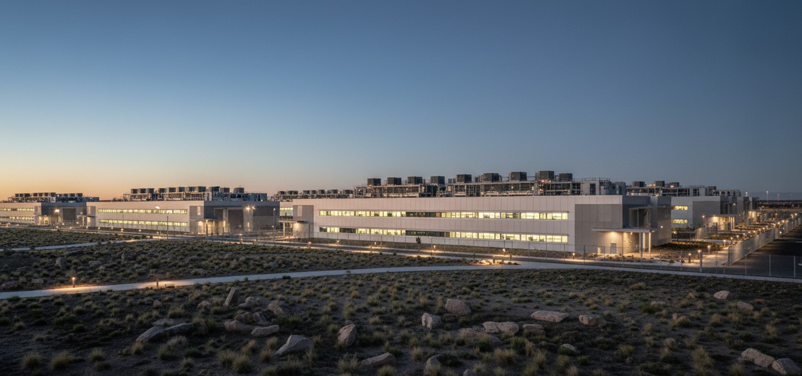 Data centre hall with cold aisle containment and clean lines